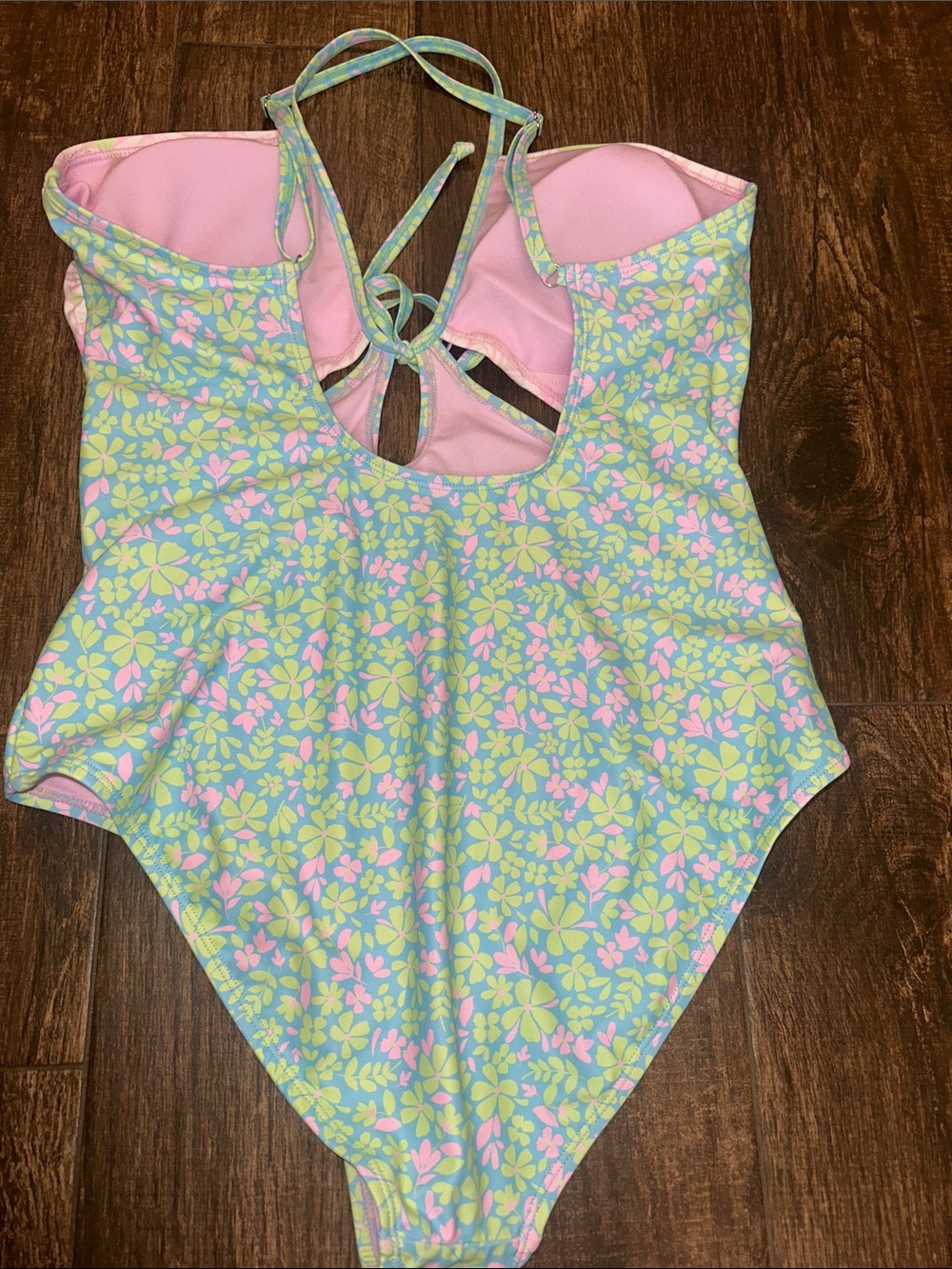 Ninety-Nine Floral Cutout One-Piece Swimsuit Pink Green XL - Picture 5 of 6